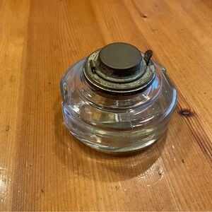 ANTIQUE GLASS INKWELL GLOWY GLASS INSERT BRASS HINGE CASE FITS ESTERBROOK ?